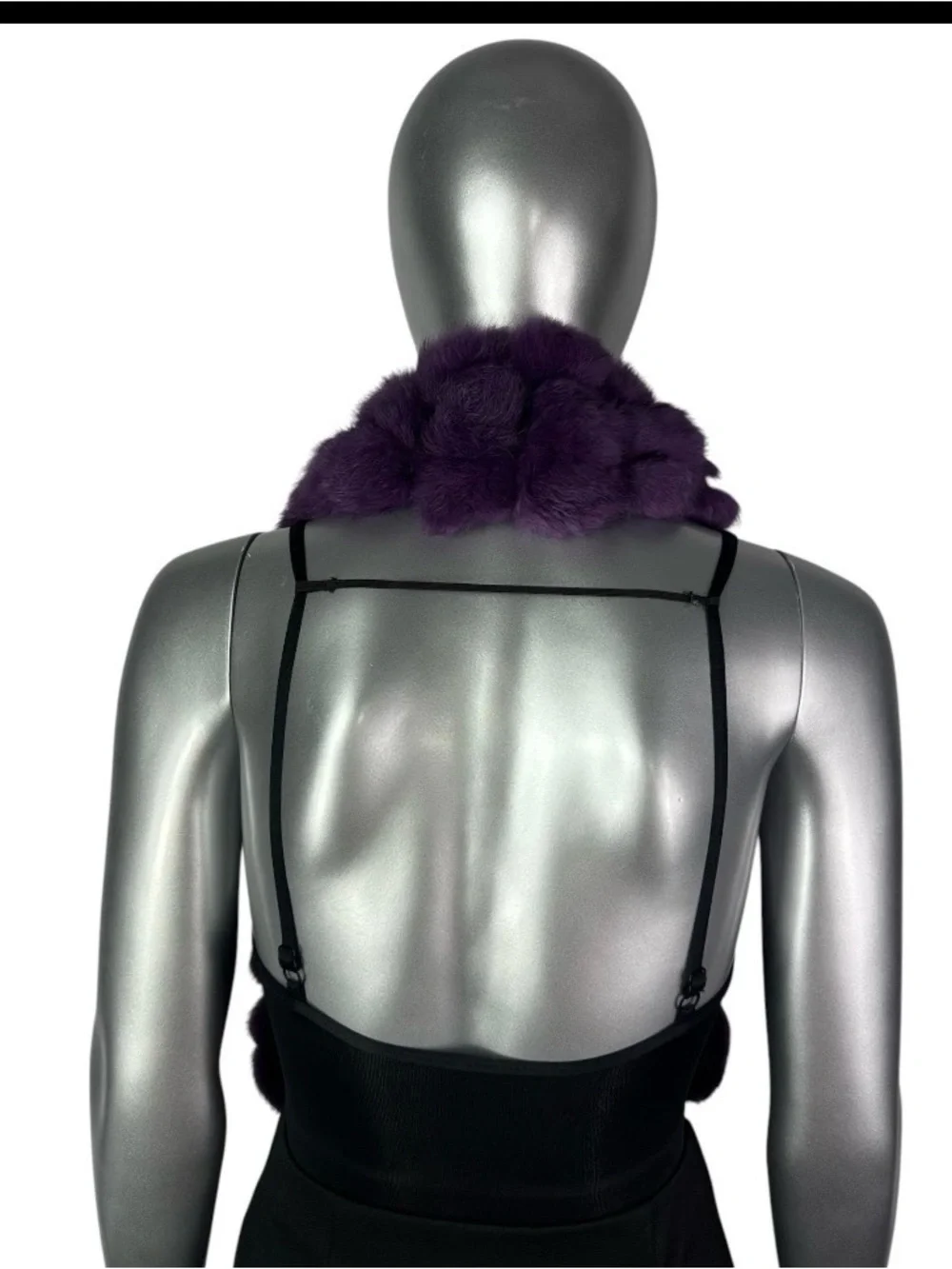 Purple RABBIT Scarf w/POM POMS Size 47”L, Certified Vintage Fur